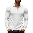 thumbnail image 1 of SeCaotees Men Long Sleeve Henley Polo Shirts Button Placket Striped Cuff Detail Muscle Fit Soft Knit For Leisure And Weekend Outing Tops White,M, 1 of 7