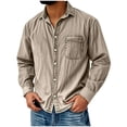 thumbnail image 1 of SeCaotees Men Long Sleeve Washed Denim Shirts Button Front Chest Pocket Vintage Lightweight Woven Shacket For Casual Layering And Daily Outfit Khaki,M, 1 of 4