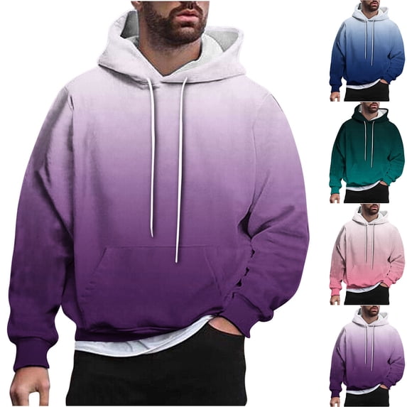 SeCaotees Men Two‑Tone Ombre Pullover Hoodie Long Sleeve Drawstring Kangaroo Pocket Soft Fleece Relaxed Fit Tops Army Green,L