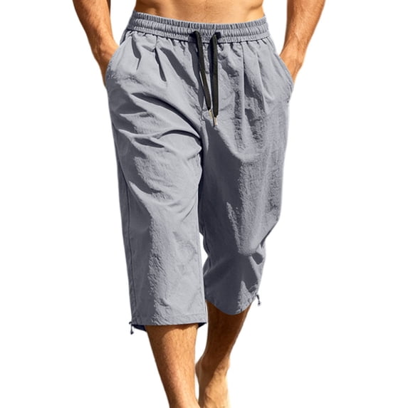 SeCaotees Men’s Capri Casual Pants, Elastic Waist Relaxed Fit Lightweight Breathable Cropped Bottoms with Hand Pockets for Summer Daily Wear Dark Gray,XXXXL