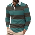 thumbnail image 1 of SeCaotees Men's Long Sleeve Horizontal Stripe Rugby Polo Shirt Contrast Collar Partial Button Placket Relaxed Fit Soft Knit Fabric For Weekend Gathering Daily Wear Tops Brown,S, 1 of 5