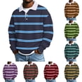 thumbnail image 1 of SeCaotees Men's Long Sleeve Striped Rugby Polo Shirt Contrast Collar Partial Button Closure Relaxed Fit Knit Fabric For Street Outdoor Daily Pullover Tops Brown,L, 1 of 6