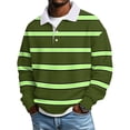 thumbnail image 1 of SeCaotees Men's Long Sleeve Striped Rugby Polo Shirt Contrast Collar Partial Button Closure Relaxed Fit Knit Fabric For Street Outdoor Daily Pullover Tops Green,M, 1 of 5