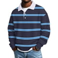 thumbnail image 1 of SeCaotees Men's Long Sleeve Striped Rugby Polo Shirt Contrast Collar Partial Button Closure Relaxed Fit Knit Fabric For Street Outdoor Daily Pullover Tops Navy,XL, 1 of 5