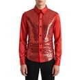thumbnail image 1 of SeCaotees Men's Men's Long‑Sleeve Button‑Down Dress Shirt Turn‑Down Collar Glossy Splice Fabric Slim Fit For Party Nightclub Formal Occasion Shirts Red,XXL, 1 of 6