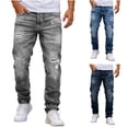 thumbnail image 1 of SeCaotees Men's Ripped Distressed Denim Jeans Slim Tapered Fit Washed Streetwear Destroyed Casual Trousers with Pockets for Urban Daily Going‑Out Fashion Lifestyle Blue,L, 1 of 8