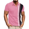 thumbnail image 1 of SeCaotees Men's Short Sleeve Color‑Block Panel Polo Shirt Turn‑Down Collar Button Closure Slim Fit Stretch Pique Knit Fabric For Street Dating Daily Casual Tops Pink,M, 1 of 4
