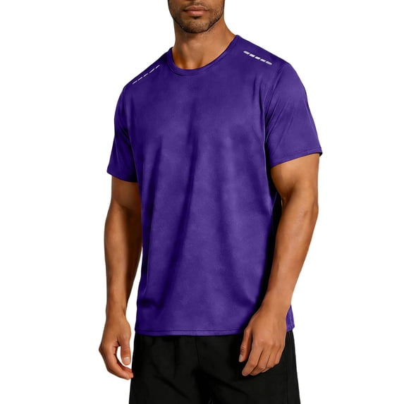 SeCaotees Men's Short Sleeve Crew Neck Athletic Training T‑Shirt Moisture Wicking Lightweight Stretch Fabric For Gym Jogging Outdoor Sports Active Tops Purple,XS