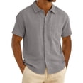 thumbnail image 1 of SeCaotees Men's Short Sleeve Linen‑Blend Button‑Front Shirt Turn‑Down Collar Relaxed Fit Lightweight Breathable Fabric For Summer Beach Vacation Shirts Gray,XXL, 1 of 8
