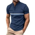 thumbnail image 1 of SeCaotees Men's Short‑Sleeve Quarter Zip Polo Shirt Horizontal Stripe Detail Turn‑Down Collar Stretchy Knit Slim Fit For Business Travel Daily Tops Navy,M, 1 of 8