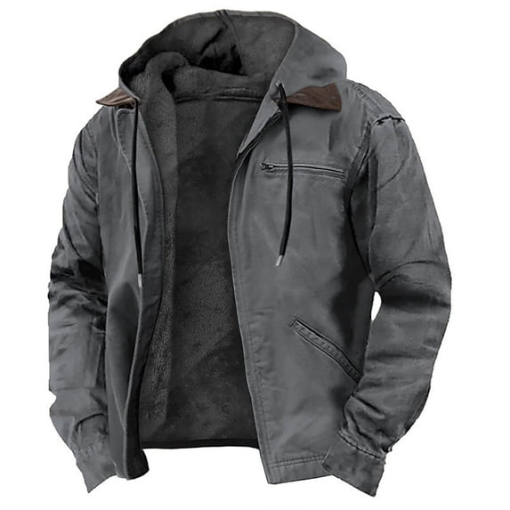 SeCaotees Mens Corduroy Collar Work Jacket Button Zip Loose Fit Thick Solid Casual Outerwear for Fall Winter Working Street Daily Occasions Gray,M