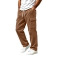 thumbnail image 1 of SeCaotees Multi‑Pocket Straight Leg Cargo Pants for Men Drawstring Waist Relaxed Fit Lightweight Fabric Urban Daily Casual Trousers Coffee,M, 1 of 9