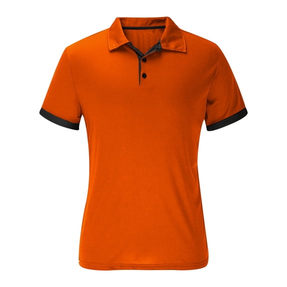 SeCaotees Polo Shirts for Men Short Sleeve Contrast Placket Collared Tops Lightweight Loose Fit Casual Outdoor Daily Athletic Shirts Orange,M