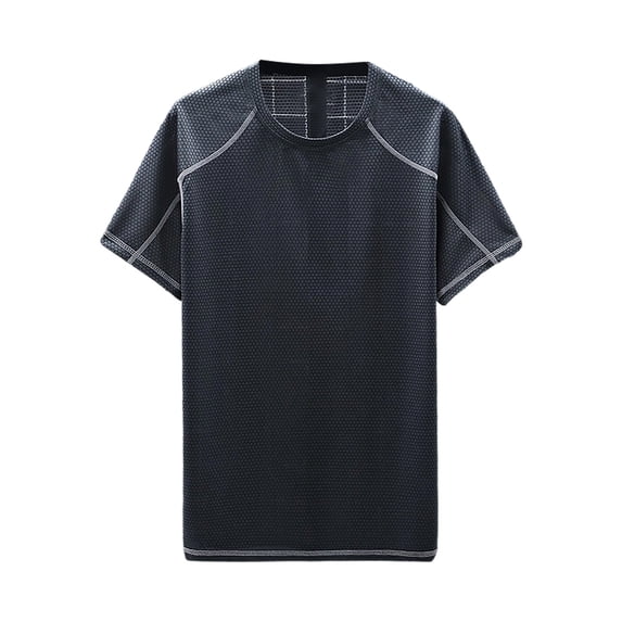 SeCaotees Short Sleeve Athletic Workout Tees for Men Crew Neck Relaxed Fit Quick‑Dry Moisture Wicking Fabric Sports Training Pullover Tops Dark Gray,L