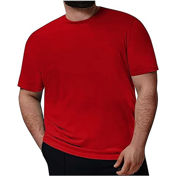 SeCaotees Short Sleeve Basic Crew Neck T‑Shirts for Men Classic Regular Fit Soft Knit Fabric Versatile Everyday Casual Pullover Tops Red,XXL