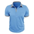 thumbnail image 1 of SeCaotees Short Sleeve Color Block Polo Shirts for Men Lapel Collar Zip Placket Regular Fit Soft Knit Fabric Business Casual Pullover Tops Light Blue,XXXL, 1 of 8
