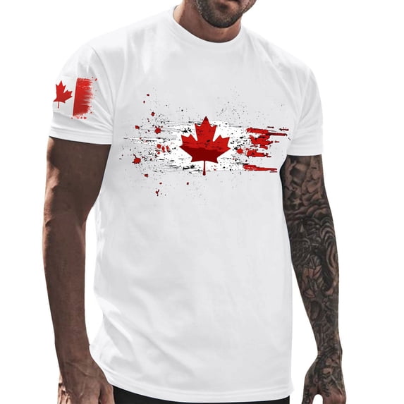 SeCaotees Short Sleeve Maple Leaf Graphic Print Tees for Men Crew Neck Regular Fit Stretchy Knit Fabric Streetwear Outdoor Casual Pullover Shirts White,M