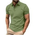 thumbnail image 1 of SeCaotees Short Sleeve Polo Shirts for Men Turn‑Down Collar Button Placket Slim Fit Soft Knit Fabric Business Daily Golf Tops Green,M, 1 of 7