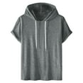 thumbnail image 1 of SeCaotees Short Sleeve Solid Hooded T‑Shirts for Men Drawstring Hood Loose Fit Soft Knit Fabric Leisure Daily Pullover Tees Gray,L, 1 of 5