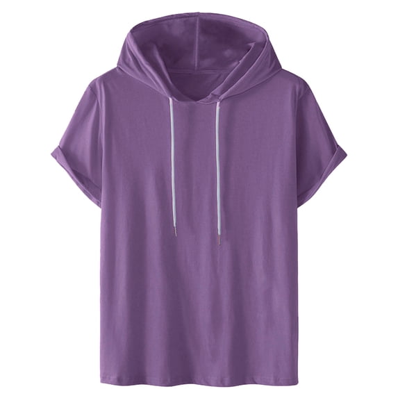 SeCaotees Short Sleeve Solid Hooded T‑Shirts for Men Drawstring Hood Loose Fit Soft Knit Fabric Leisure Daily Pullover Tees Purple,XXL
