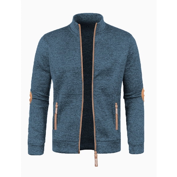 SeCaotees Stand Collar Zip Jackets for Men Long Sleeve Lightweight Casual Outerwear Loose Fit Daily Fashion Outer Coat Blue,S