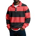 thumbnail image 1 of SeCaotees Striped Rugby Polo Shirts for Men Long Sleeve Turn Down Collar Button Placket Soft Knit Fabric Casual Sporty Tops Watermelon Red,XXXL, 1 of 5