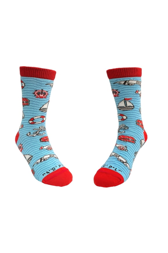 Sea Adventure Socks (Two Colors) - Kids Socks (Ages 3-7) Size: Medium (Age 5-7), Color: Red