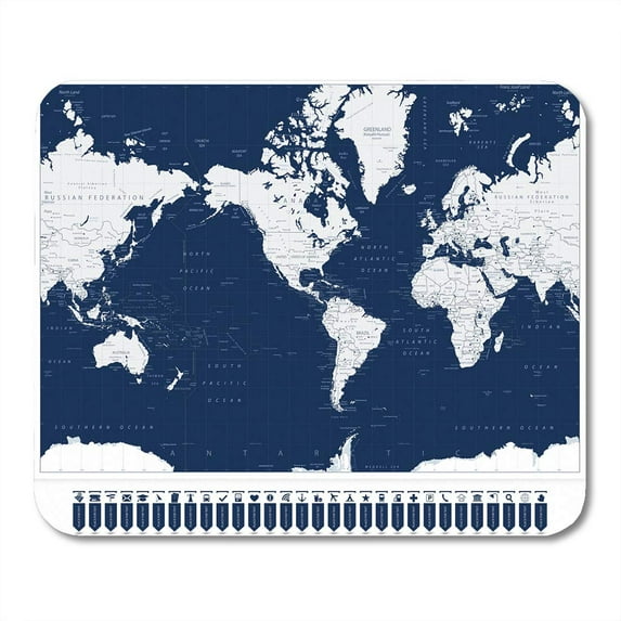 Sea America Centered World Map and Navigation Pointers Highly Detailed of Ocean Mousepad Mouse Pad Mouse Mat 9x10 inch