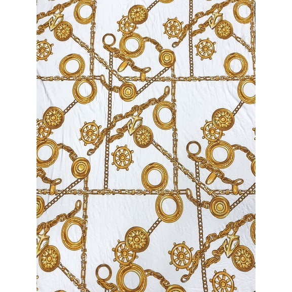Sea Anchor Design on Polyester Single Spun 2 Way Stretch Fabric by The Yard (White)