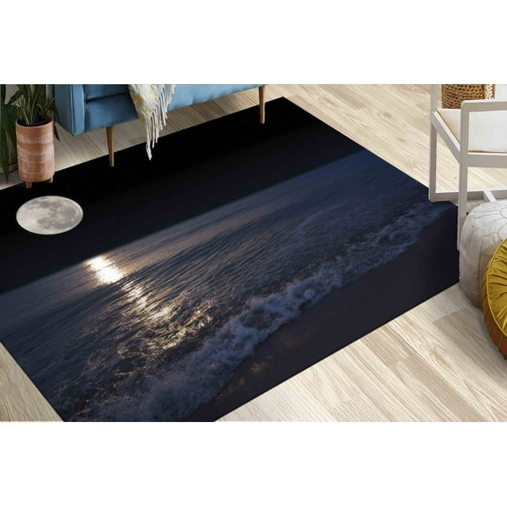 Sea And Moon View Rugs, Kitchen Rug, Easy to Clean Rugs, Full Moon Rug, Moon Rugs, Bath Rugs, View Rug, Area Rug, Entryway Rug, Black Rug, 2.3'x3.3' - 70x110 cm
