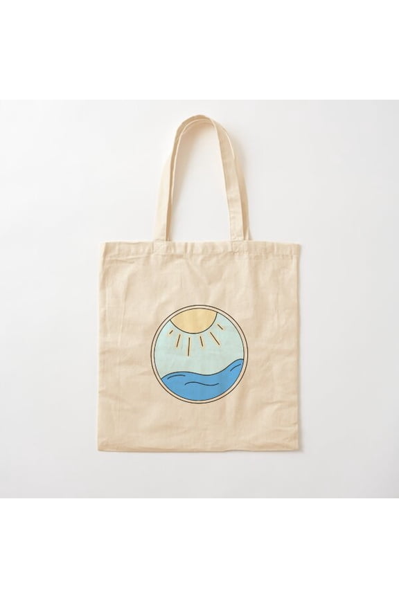 Sea And Sun Circle Canvas Tote Bags, Reusable Shopping Bag