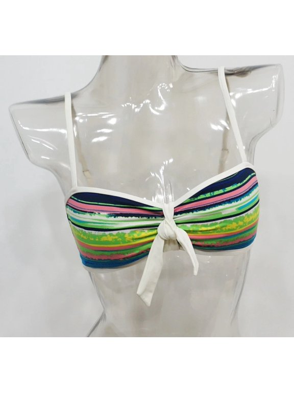Bandeau Striped Bow Front Bikini Top Swimwear Women's Small