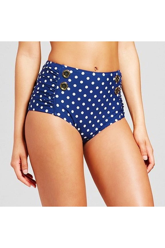 Navy Polka Dot High Waist Bikini Bottom Women's Small