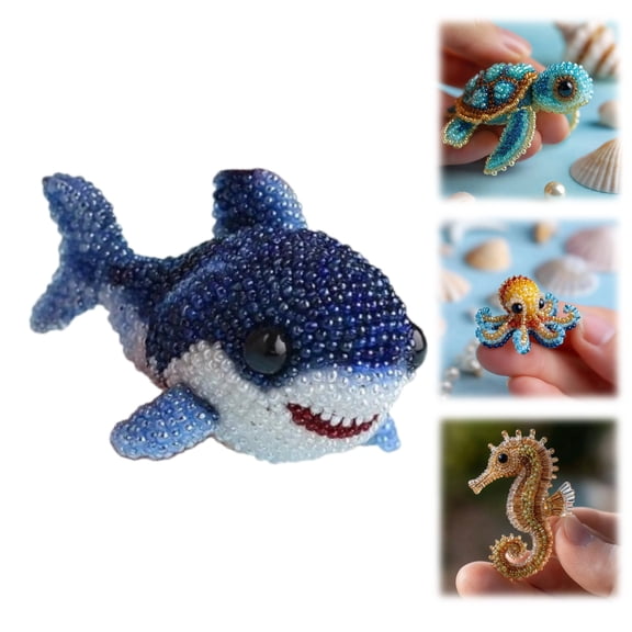 Sea Animal 3D Beading Kit, 4-Piece Ocean Friends Bead Embroidery Set, DIY Ornament Craft Kit with Step-by-Step Instructions (1 PCS)