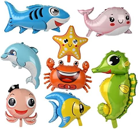 Sea Animal Balloons 8pcs Cute Ocean Animal Foil Balloons Under the Sea Decoration for Girls Boys Underwater Party Supplies
