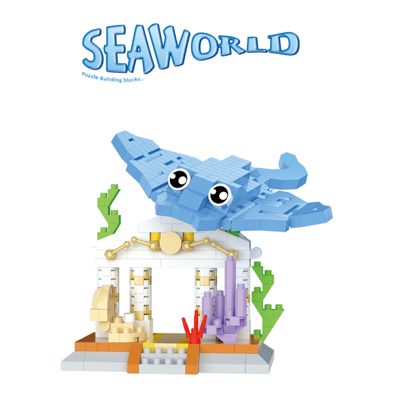 Sea Animal Building Sets Easter 1 Pack Ocean Mini Figures 380 PCS Micro Bricks  Stingray  Display Gift ( Stingray)