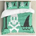 thumbnail image 1 of Sea Animal Decor Queen Size Duvet Cover Set, Love Themed Creepy Dead Skull Head with Cross Bones and Fun Danger Icon, Decorative 3 Piece Bedding Set with 2 Pillow Shams, Green White, by Ambesonne, 1 of 3