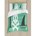 thumbnail image 1 of Sea Animal Decor Twin Size Duvet Cover Set, Love Themed Creepy Dead Skull Head with Cross Bones and Fun Danger Icon, Decorative 2 Piece Bedding Set with 1 Pillow Sham, Green White, by Ambesonne, 1 of 3