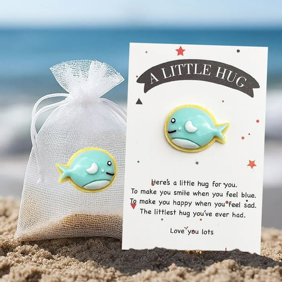 Sea Animal Gradient Pocket Blessing Card for Fish Tank Decoration, Cute Sparkling Crab Plastic Greeting Card Gift for Friends Family Birthday Holiday Party Favors