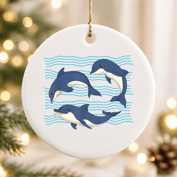 Sea Animal Ocean Dolphins Waves Dolphin Christmas Ornament, Holiday Keepsake Gift, Ceramic Ornament