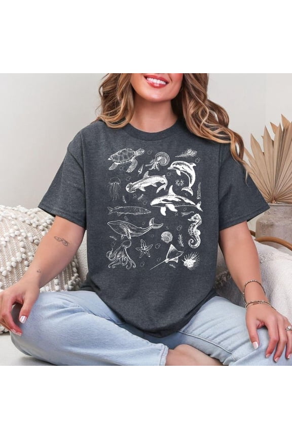 Sea Animals 90s Vintage Style Shirt, Ocean Shirt Men’s And Women’s Graphic Tee 100% Cotton by TBun, Full Sizes S-5XL