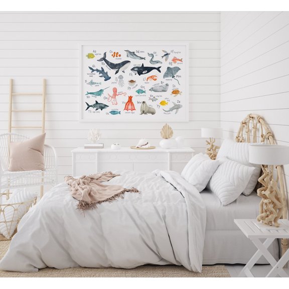 Sea Animals Alphabet Horizontal Ocean Nursery Education Chart
