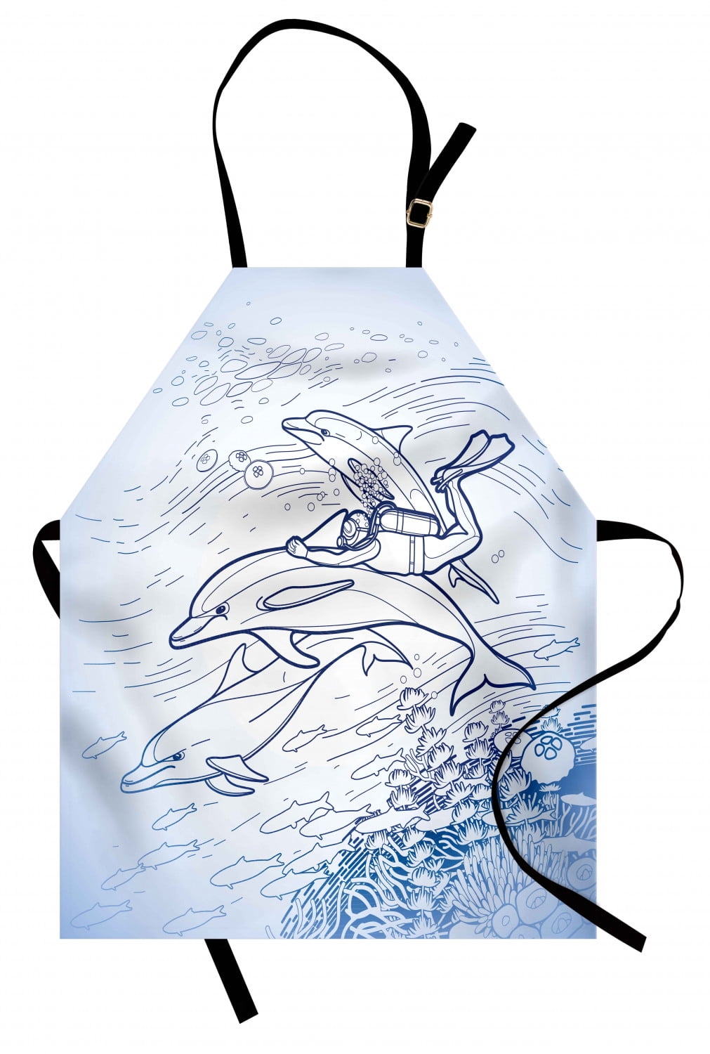 Sea Animals Apron Sketch of Scuba Diver Holding Fin of Dolphin over ...