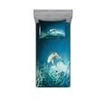 thumbnail image 1 of Sea Animals Bedding Set with Sheet & Covers, Shark and Small Fish Ocean Wilderness Waterscape Wildlife Nature Theme Picture, Printed Bedroom Decor 2 Shams, 4 Sizes, Teal Beige, by Ambesonne, 1 of 3