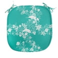 thumbnail image 1 of Sea Animals Chair Seating Cushion, Dolphins Flowers Sea Floral Pattern Starfish Coral Seashell Composition, Soft Seat Pads for Office with Anti-slip Backing, 16"x16", Sea Green White, by Ambesonne, 1 of 6