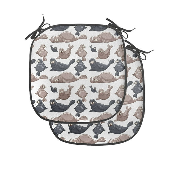 Sea Animals Chair Seating Cushion Set of 4, Seals Illustration Sea Lion Exotic Tropical Comic Graphic Wild Ocean, Seat Pads for Office with Anti-slip Backing, 16"x16", Cadet Blue Mauve, by Ambesonne