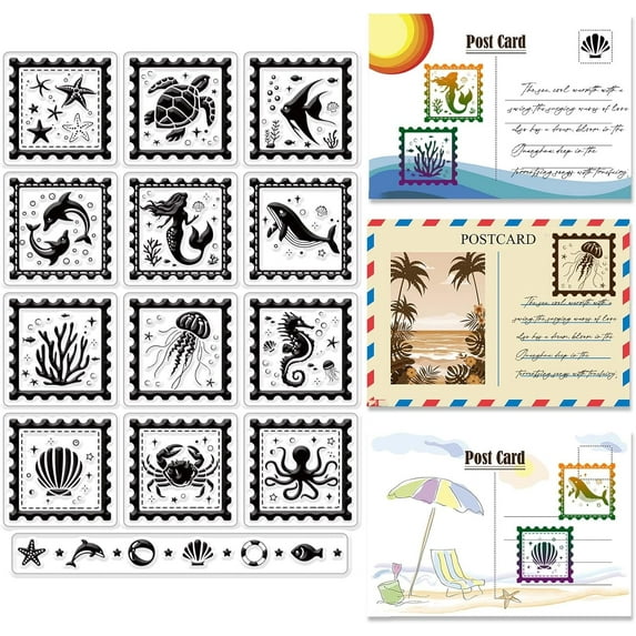 Sea Animals Clear Rubber Stamps Turtle Whale Mermaid Retro Vintage Reusable Transparent Silicone Stamp Seals for Card Photo Album Crafting Decoration