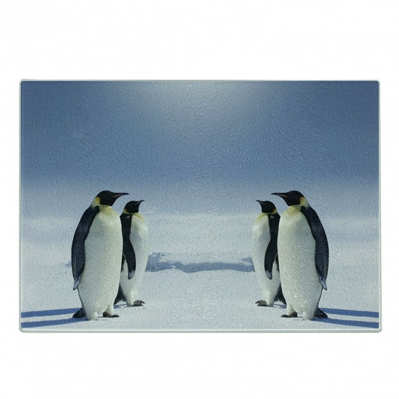 Sea Animals Cutting Board, 2 Pairs of Penguins Facing Each Other at South Sunny Antarctica, Decorative Tempered Glass Cutting and Serving Board, Small Size, Purple Grey Black White, by Ambesonne