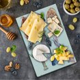 thumbnail image 1 of Sea Animals Cutting Board, Food Illustration Shrimp Mussel Fish Crab Watercolor Painting Effect, Decorative Tempered Glass Cutting and Serving Board, Small Size, Mustard Navy, by Ambesonne, 1 of 5