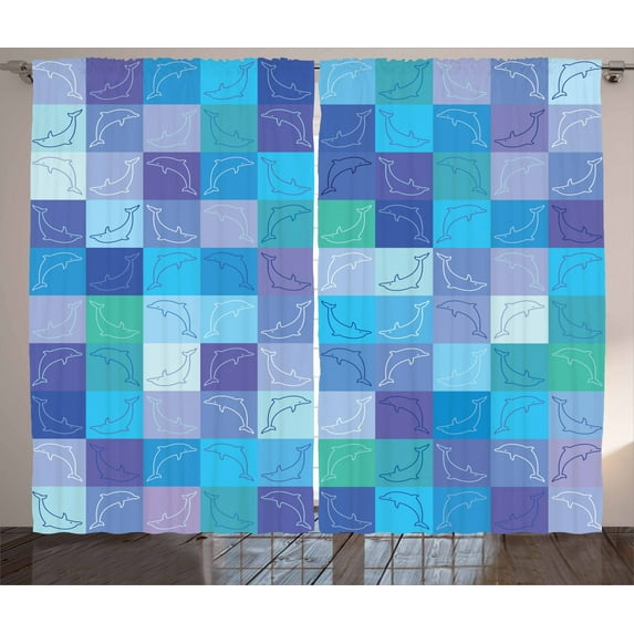 Ambesonne Nautical Curtains 2 Panel Set, Collage of Dolphins, 108" x 84", Multicolor